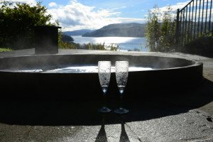 Luxury hotel hot tub in Lake District view